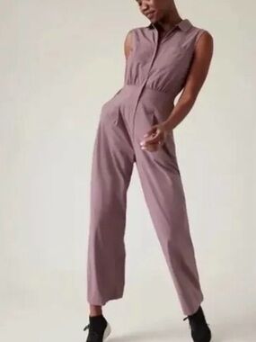 Athleta Brooklyn Heights Wide Leg Jumpsuit Purple Travel Errands Size 2